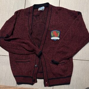 Vintage 90’s Bugle Boy Men's Maroon varsity style Cardigan with Black Trim